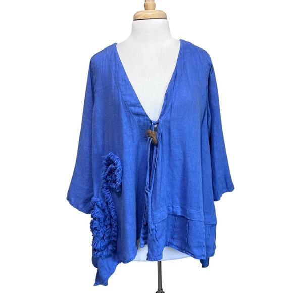 Cheyenne Linen Cardigan S/M Lagenlook Art Funky Earthy Royal Blue Purple - Picture 1 of 7